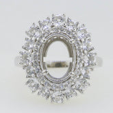 Sterling Silver Semi Mount Ring Setting Oval OV 12x9mm Double Halo White Topaz - Syzjewelry